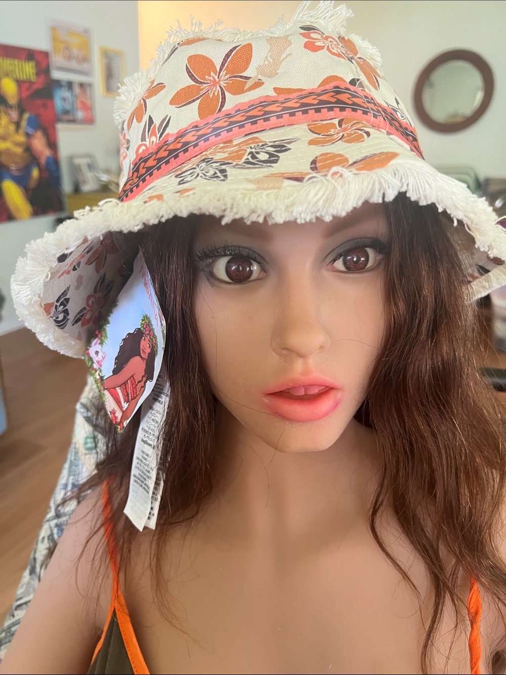 #2477** MOANA Tropical Floral Bucket Hat in Cream & Orange - Picture 4 of 17